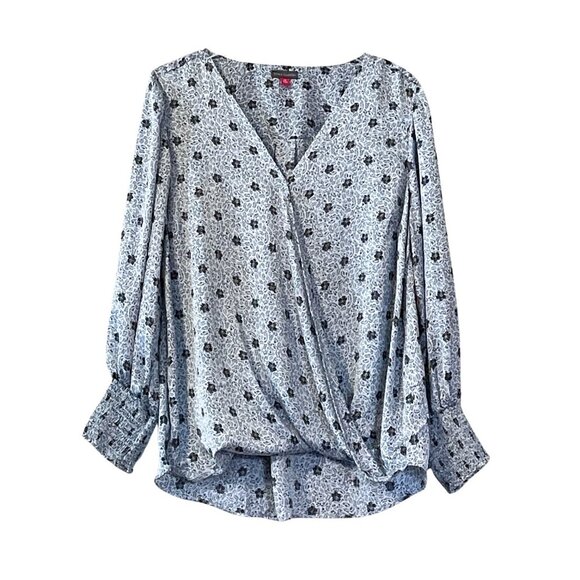 NWT Vince Camuto Silky Floral Long Sleeve Surplice Wrap Blouse - Picture 1 of 2